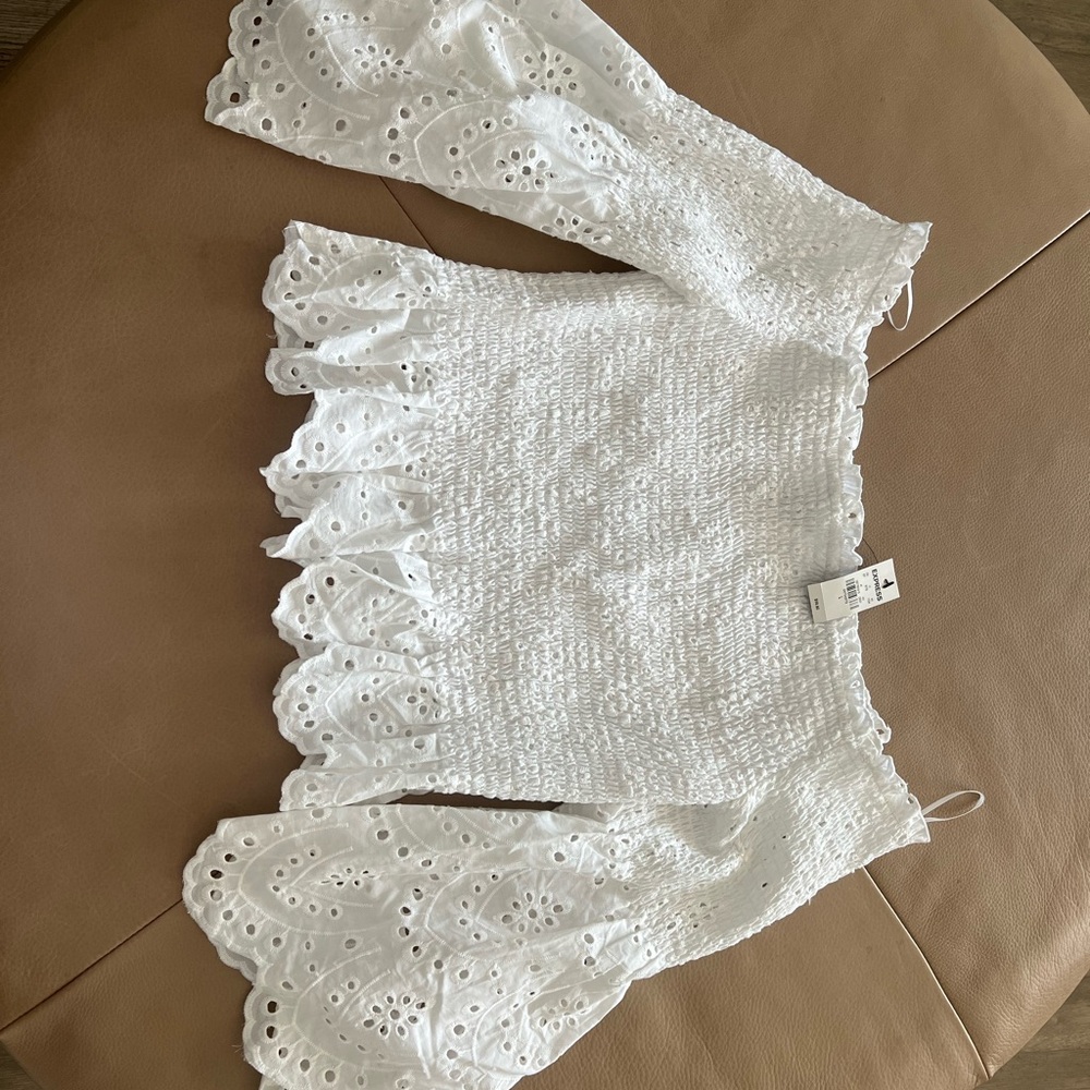 Express White Smocked Off-Shoulder Top
